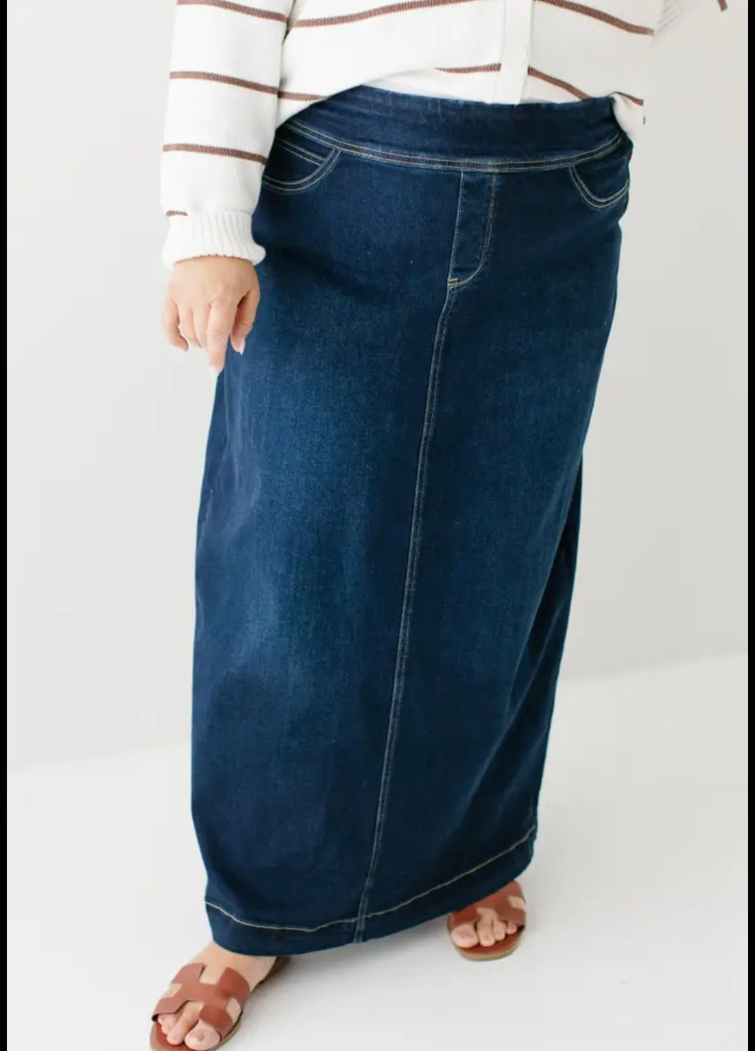 "Sara" Classic Long Denim Skirt Dark Wash
