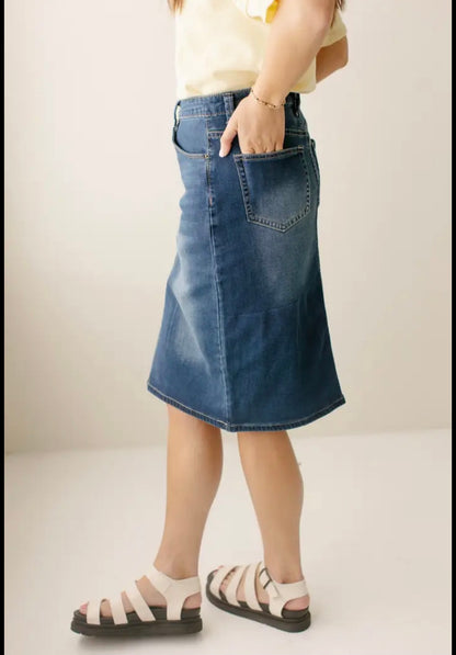 "Scout" Knit Denim Skirt Dark Wash