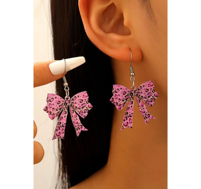 Stylish Leopard Printed Bow Stainless Hook Earrings