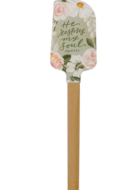 He Restores My Soul Green Floral Garden Silicone Spatula - Psalm 23:3