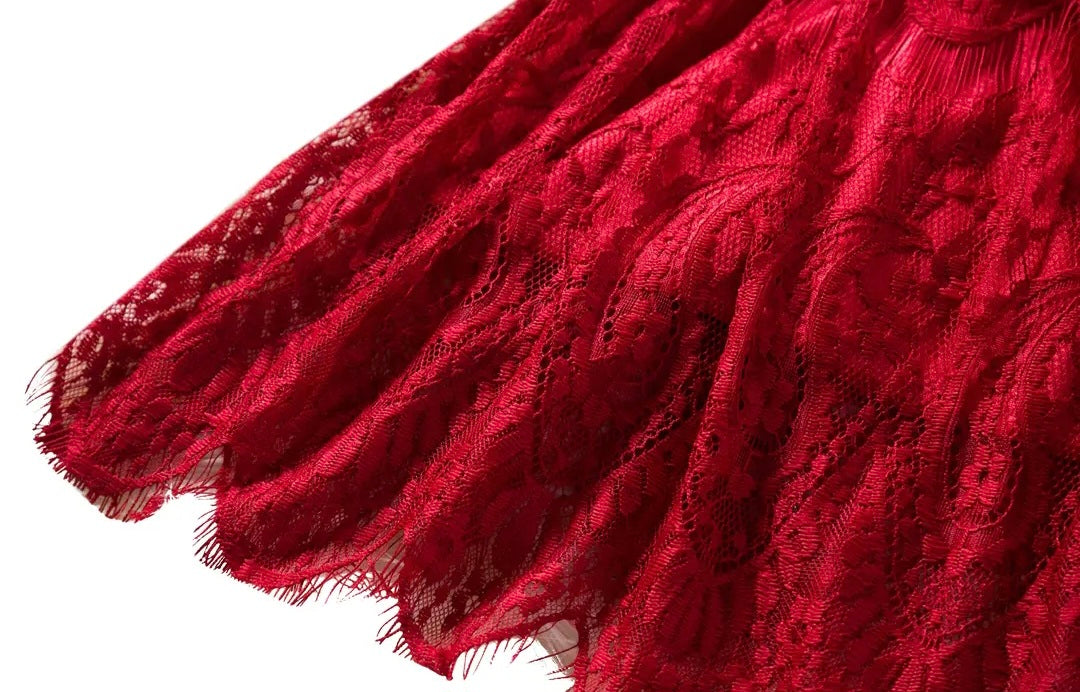 Red Vintage 3/4 Sleeve A-Line Girls Dress