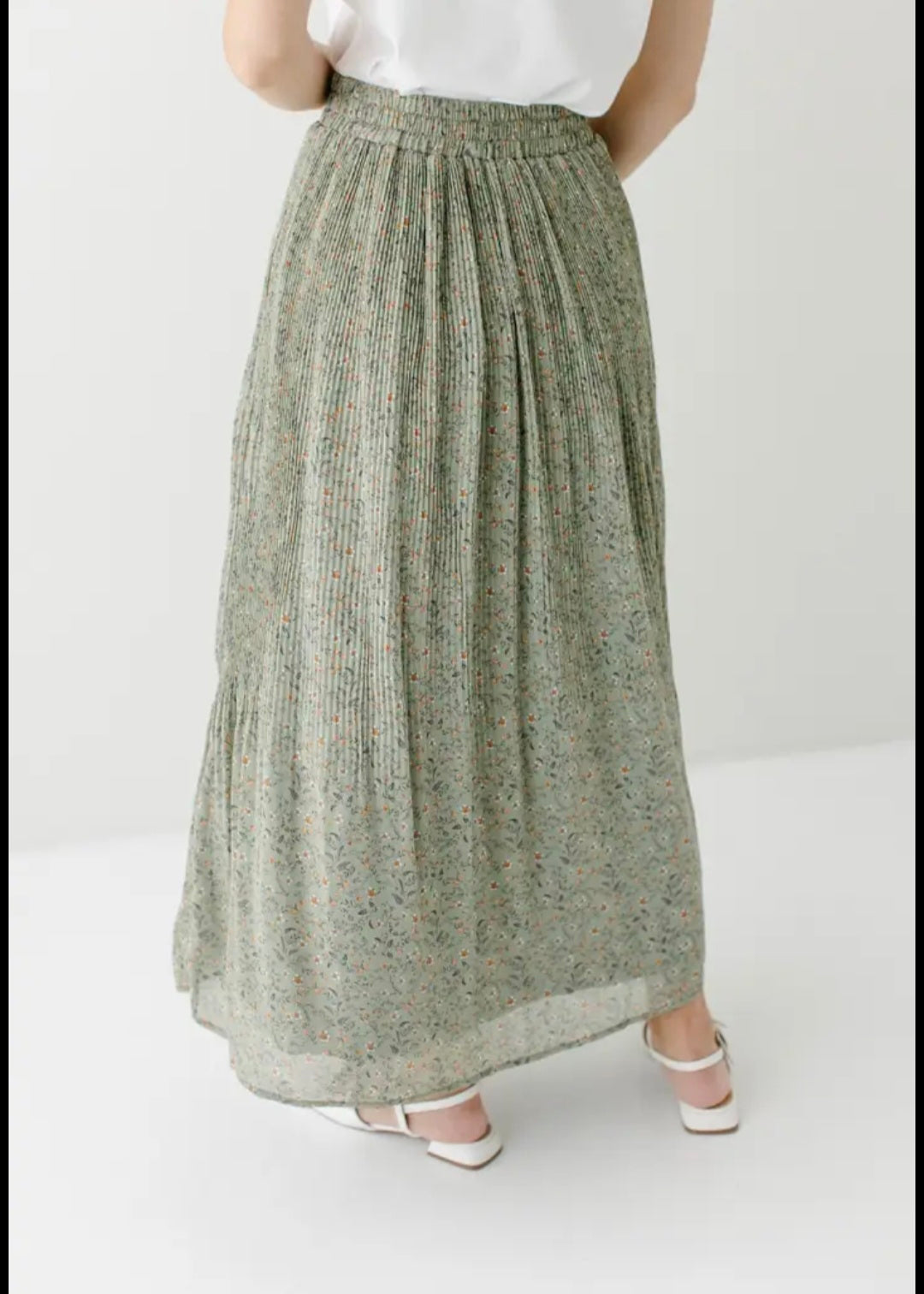 "Celine" Accordian Pleated Maxi Floral Skirt Main Street Exchange