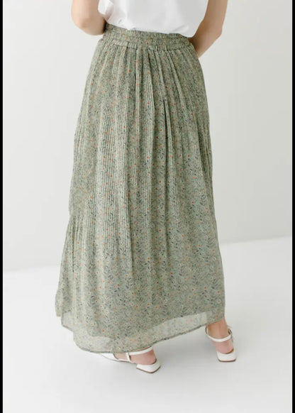 "Celine" Accordian Pleated Maxi Floral Skirt Main Street Exchange