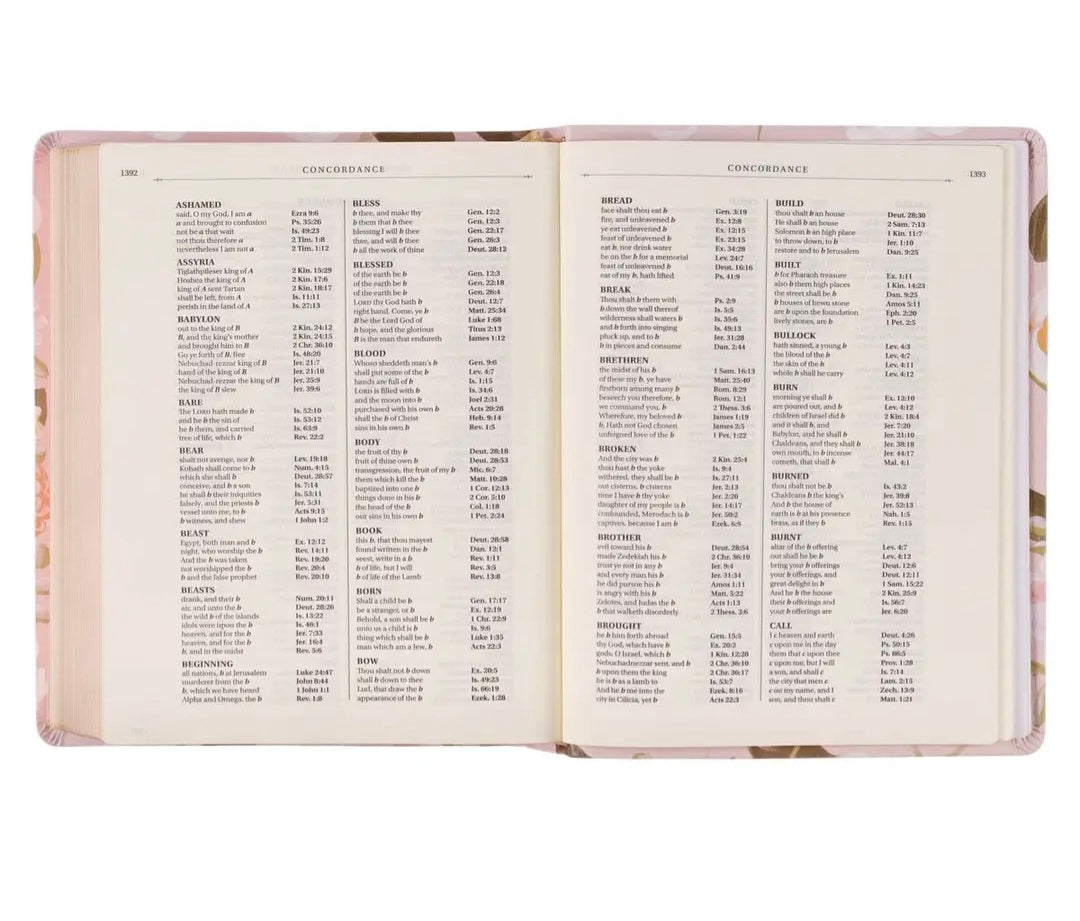 Peach Floral Margo Collection Faux Leather King James Version Note-taking Bible - Proverbs 31:25