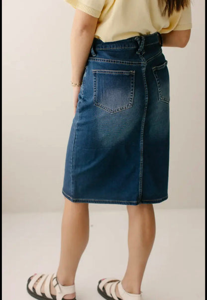 "Scout" Knit Denim Skirt Dark Wash