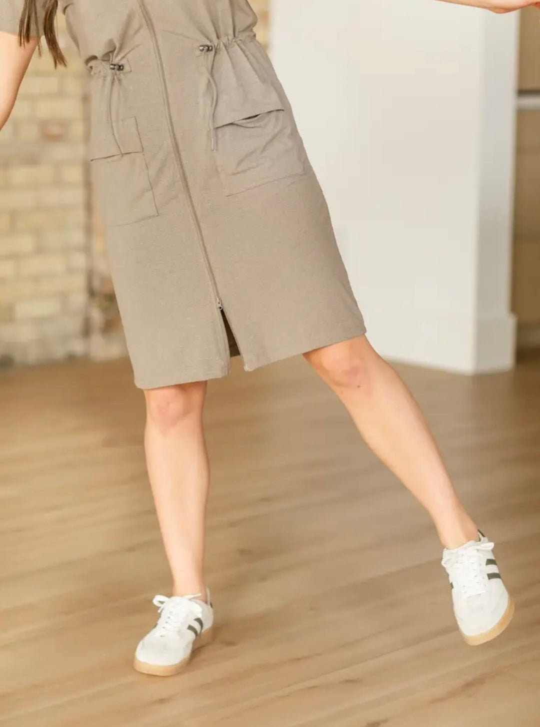 Scout Zip Front Athletic Midi Dress Inherit Co. Birch Color