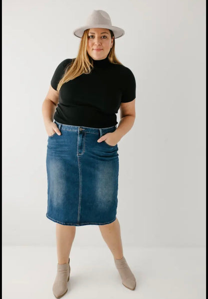 "Scout" Knit Denim Skirt Dark Wash