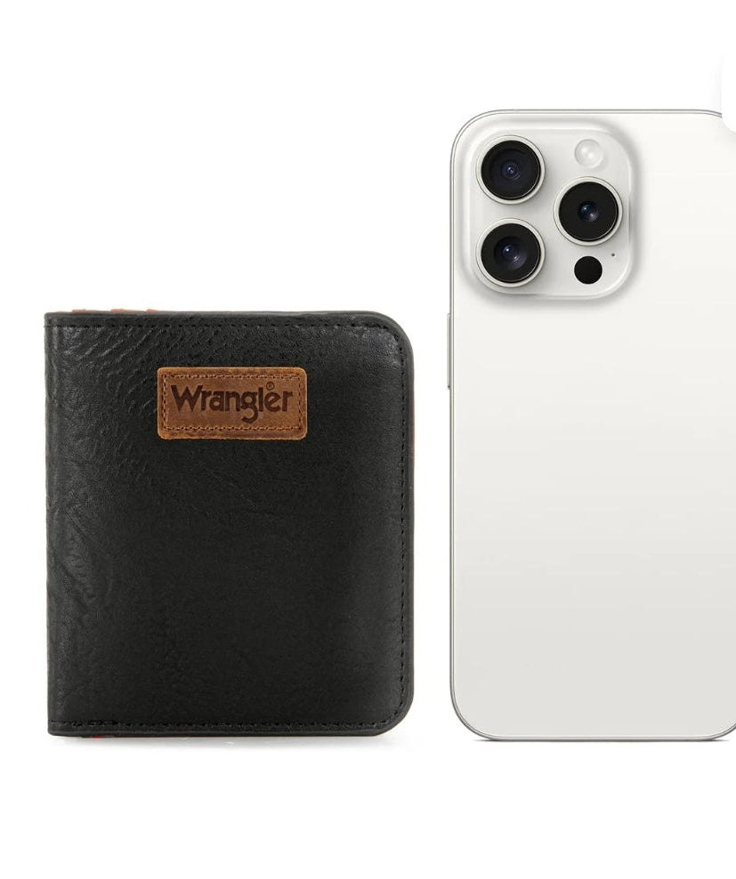 Wrangler Solid Color Small BI-Fold Wallet RFID Card Holder - Black