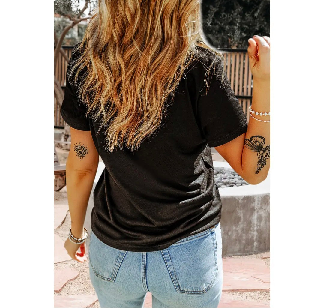 Glitter Baseball Bow Patched Cotton Blend Tee Shirt