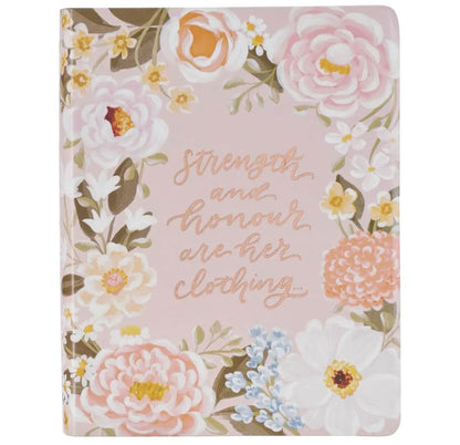 Peach Floral Margo Collection Faux Leather King James Version Note-taking Bible - Proverbs 31:25