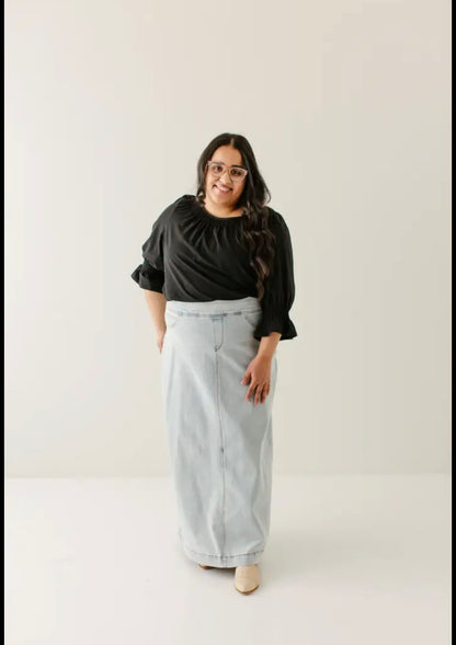 "Sara" Classic Long Denim Skirt Light Wash