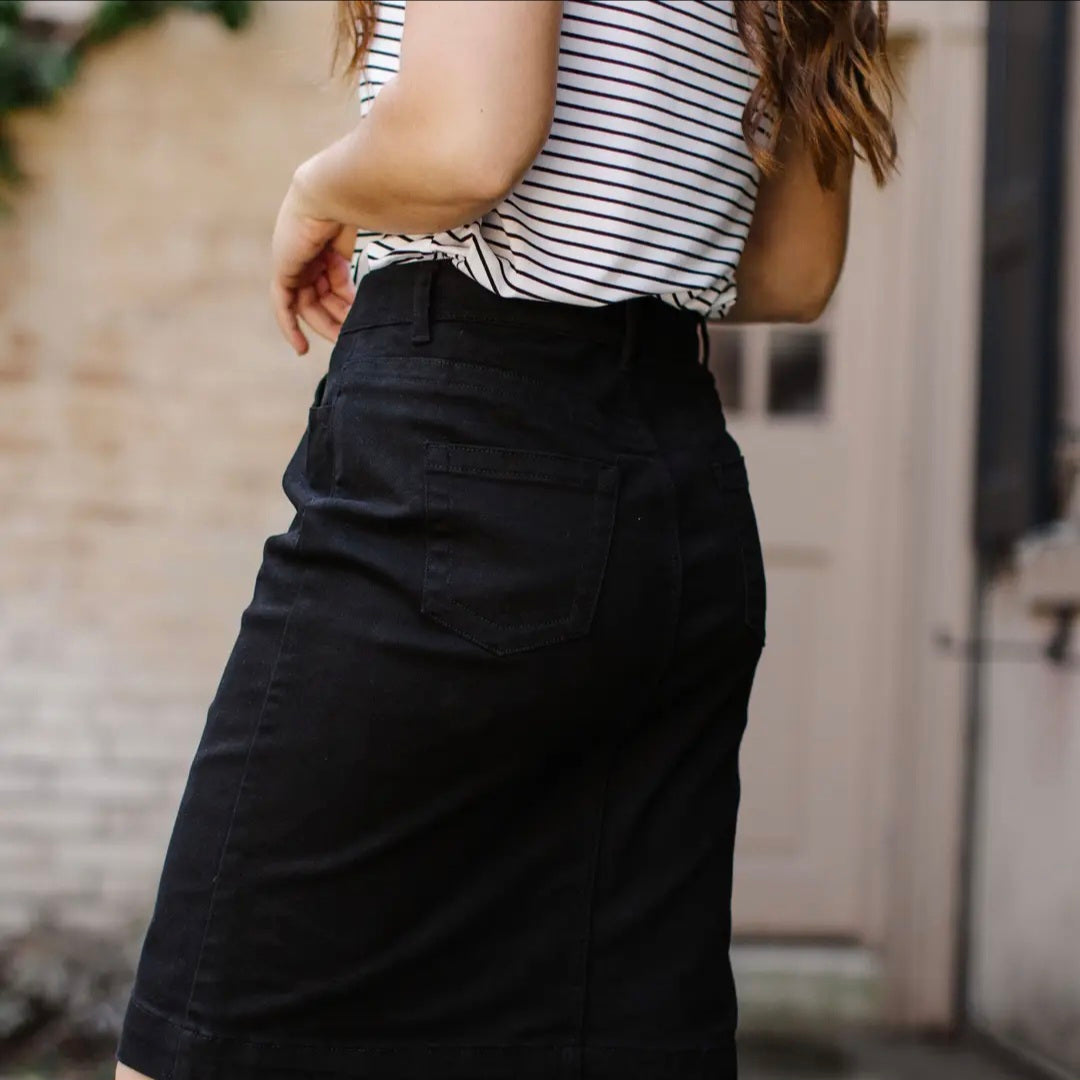 Leah' Denim Skirt in Black