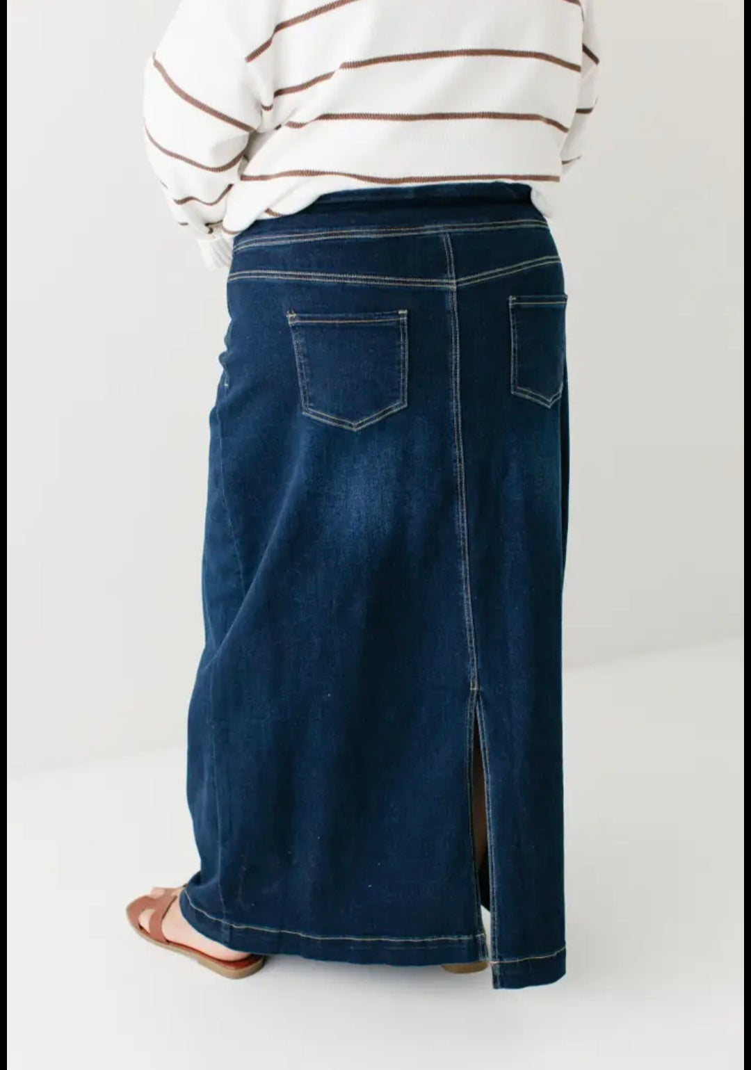 "Sara" Classic Long Denim Skirt Dark Wash