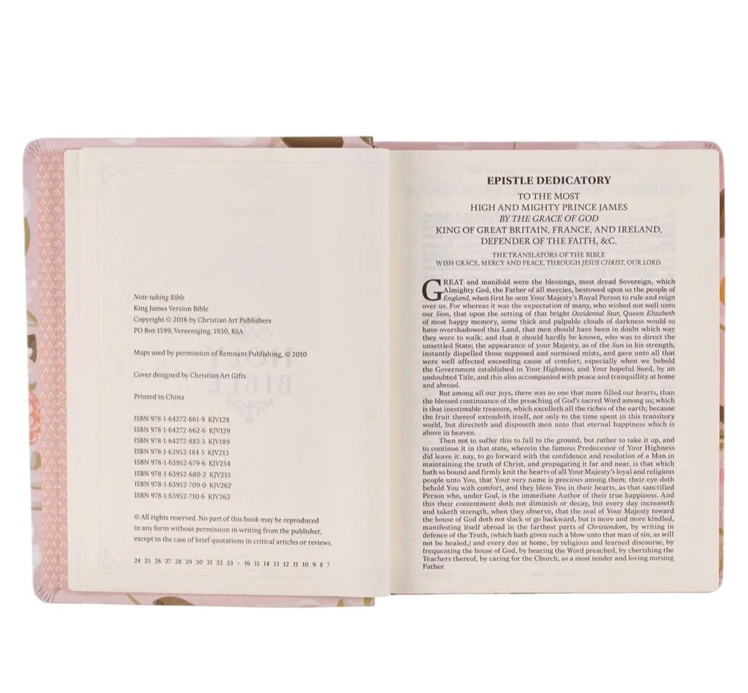 Peach Floral Margo Collection Faux Leather King James Version Note-taking Bible - Proverbs 31:25