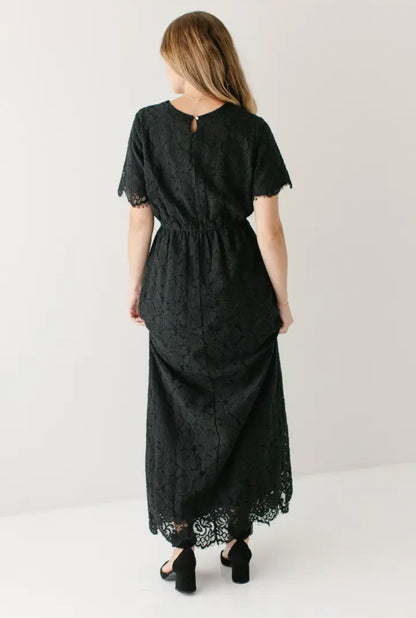 Odessa' Round Neck Lace Maxi Dress