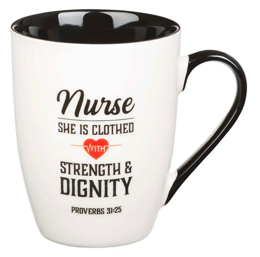 Mug White/Black Nurse Strength & Dignity Proverbs 31:25