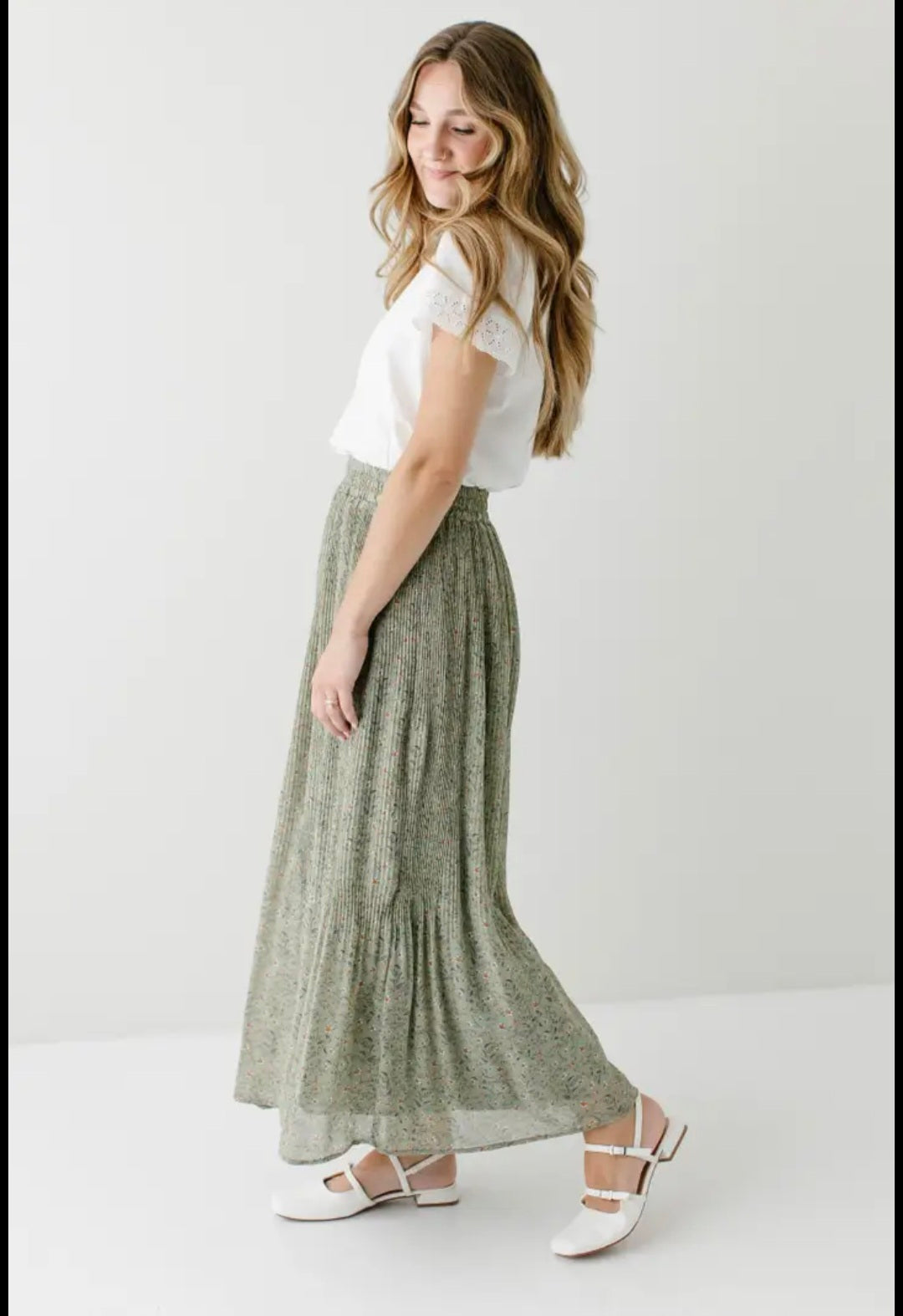 "Celine" Accordian Pleated Maxi Floral Skirt Main Street Exchange