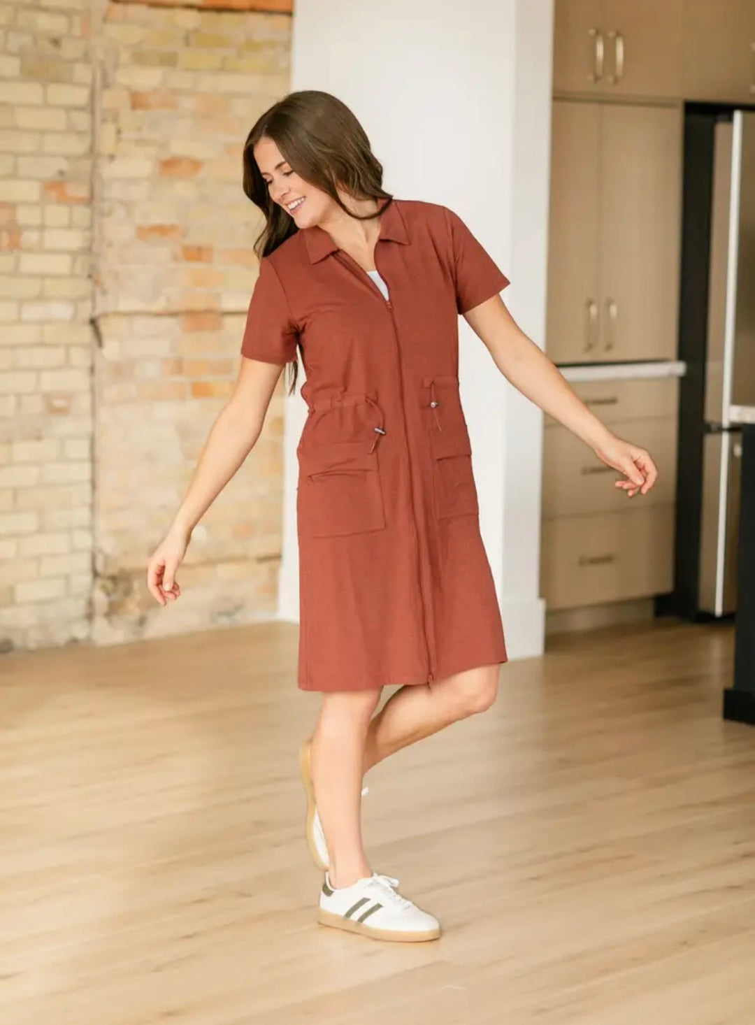 Scout Zip Front Athletic Midi Dress Inherit Co. Rosewood