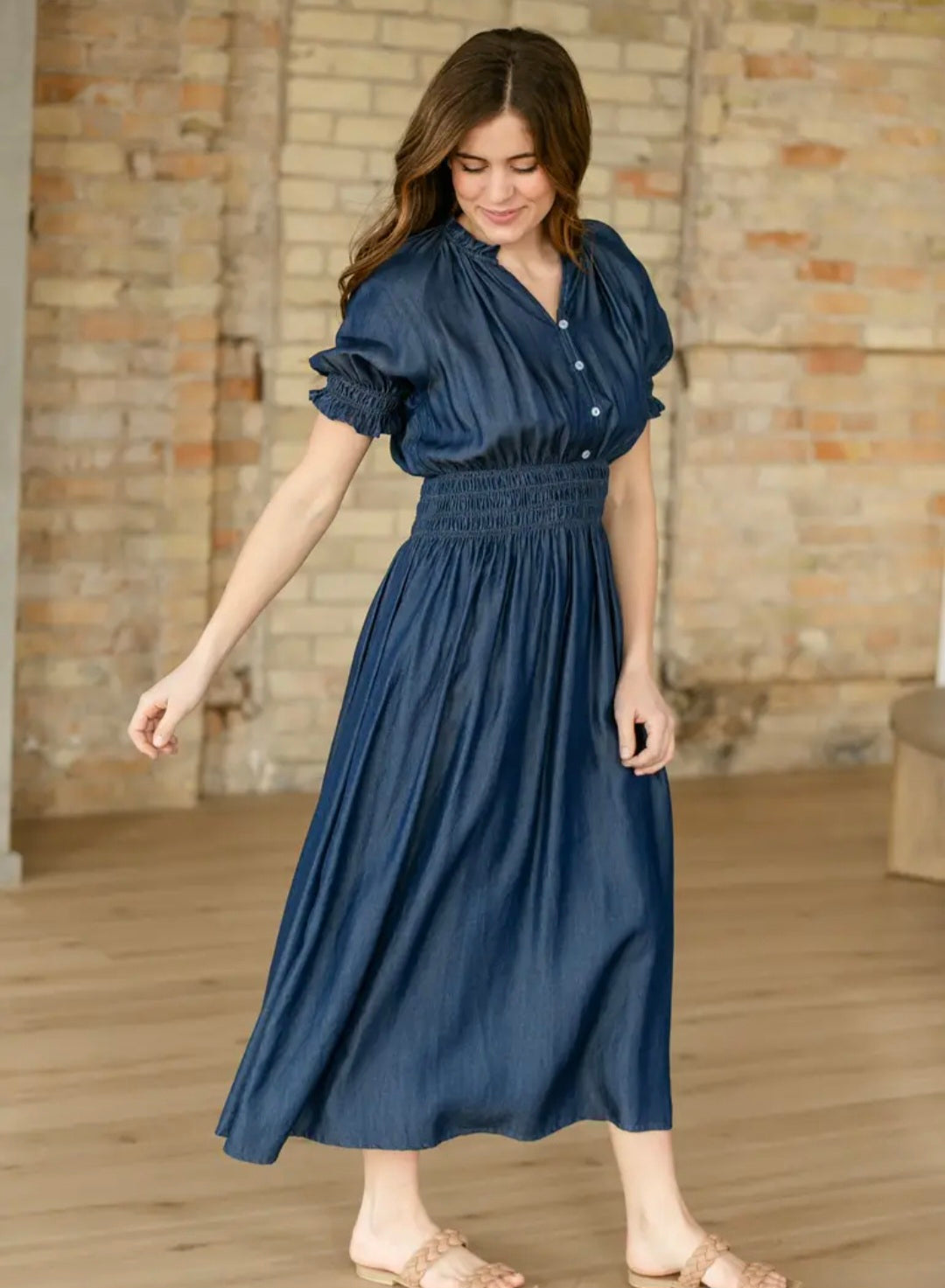 Inherit Rena Dark Chambray Midi Dress