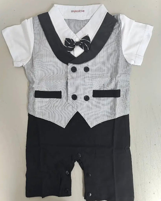 Grey Double Breasted Baby Tuxedo Romper
