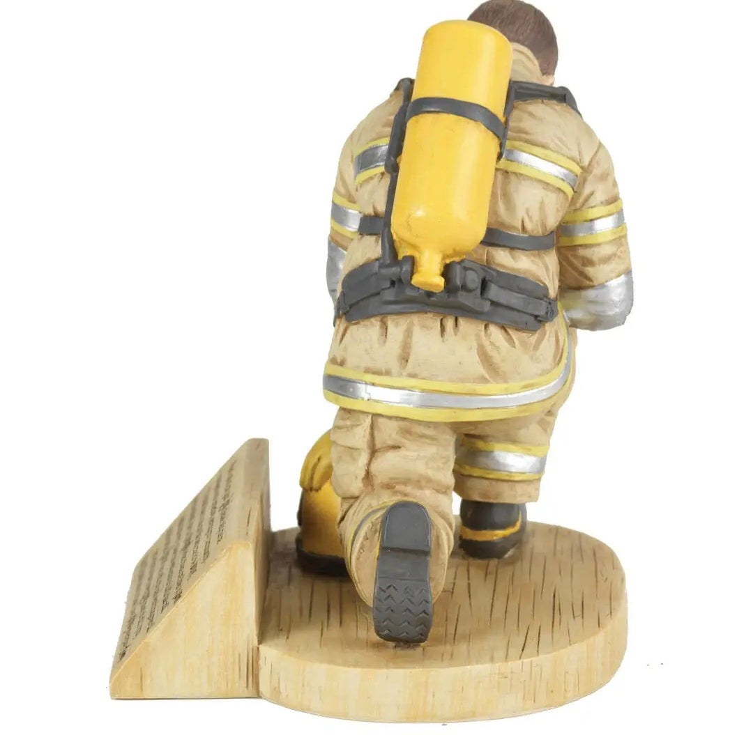Firefighter's Prayer, Kneeling in Uniform 4.5 x 5.5 Resin Stone Tabletop Figurine