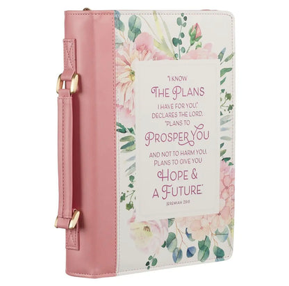 Plans Pink Bouquet Faux Leather Fashion Bible Cover - Jeremiah 29:11