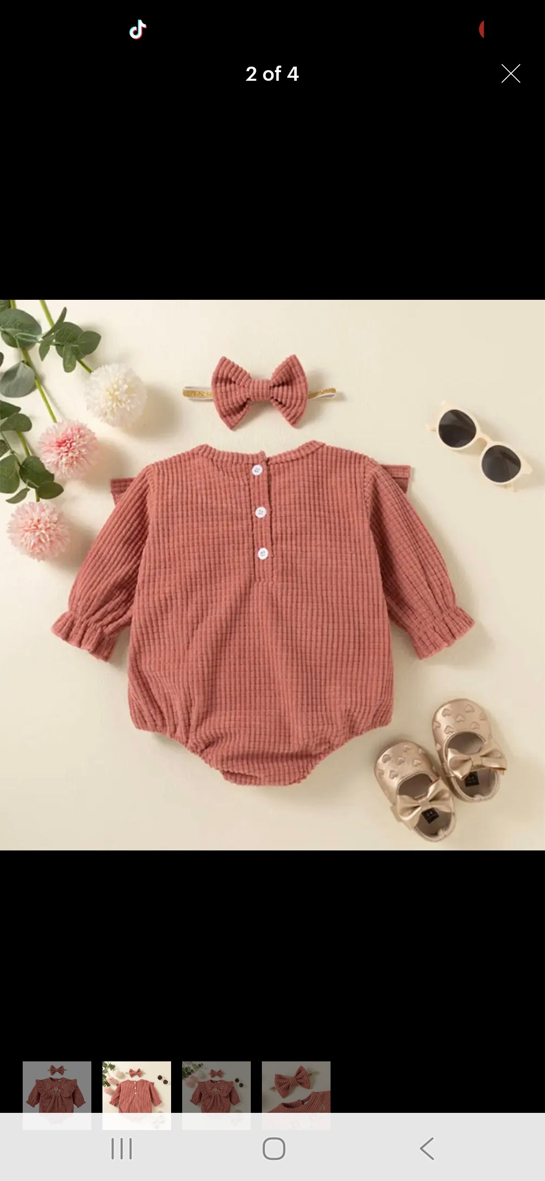 Pink Embroidered Floral Corduroy Baby Romper w/Matching Headband