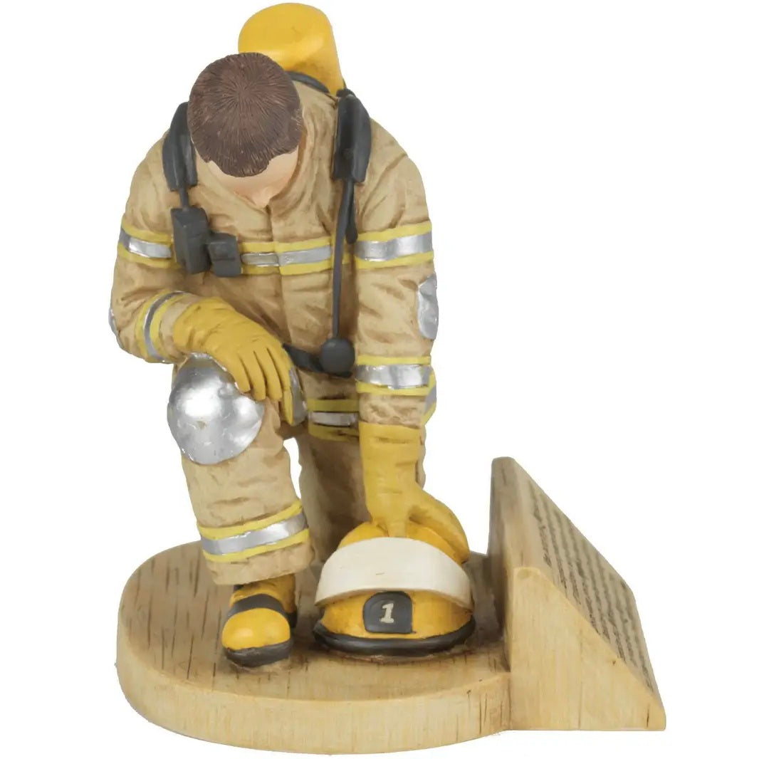 Firefighter's Prayer, Kneeling in Uniform 4.5 x 5.5 Resin Stone Tabletop Figurine