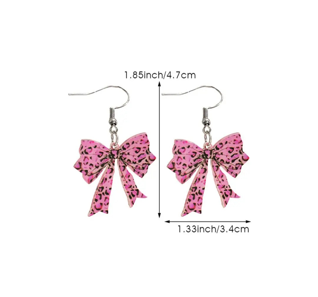 Stylish Leopard Printed Bow Stainless Hook Earrings
