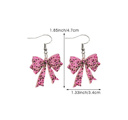 Stylish Leopard Printed Bow Stainless Hook Earrings