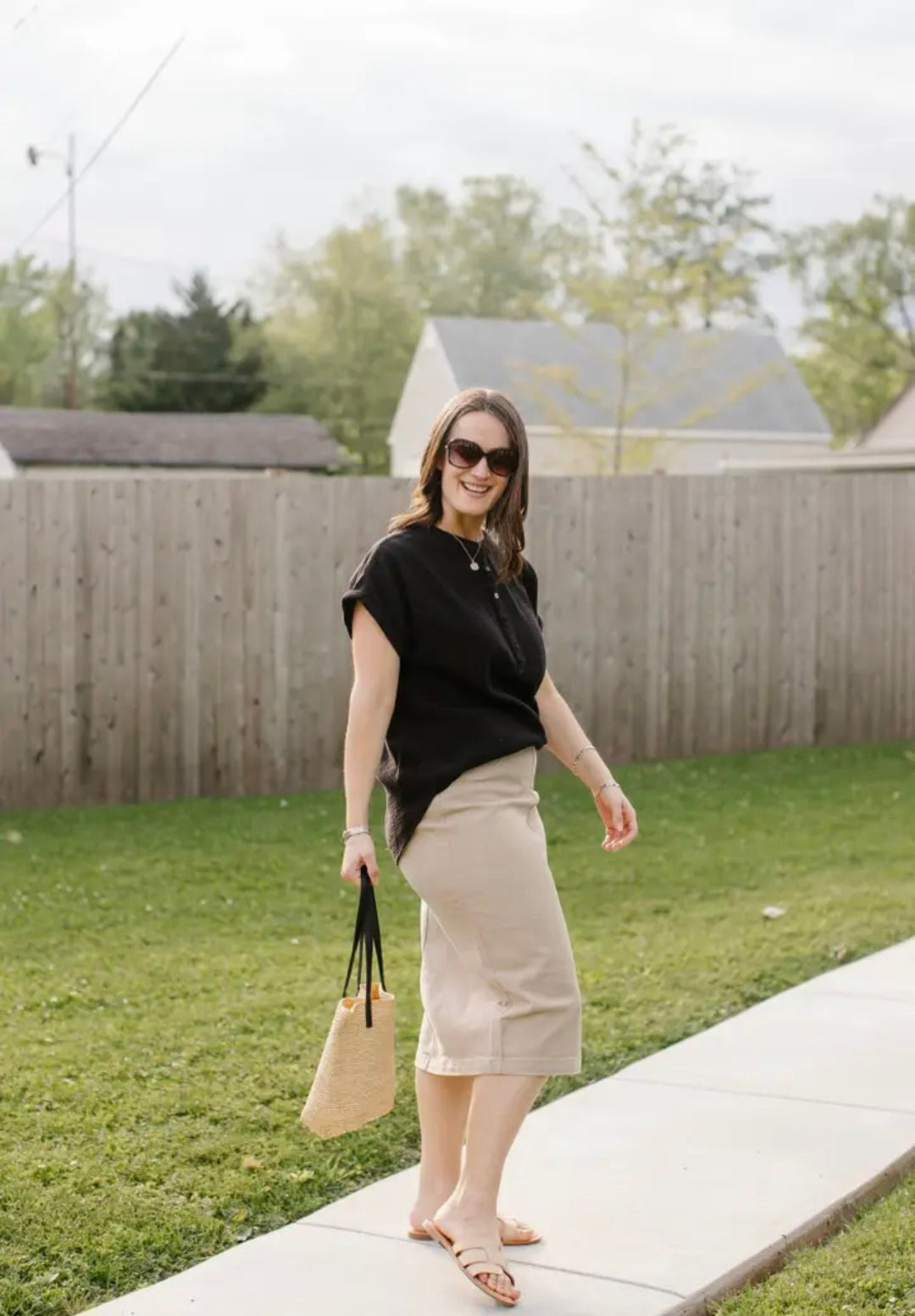 Sara Stretch Denim Skirt in Khaki