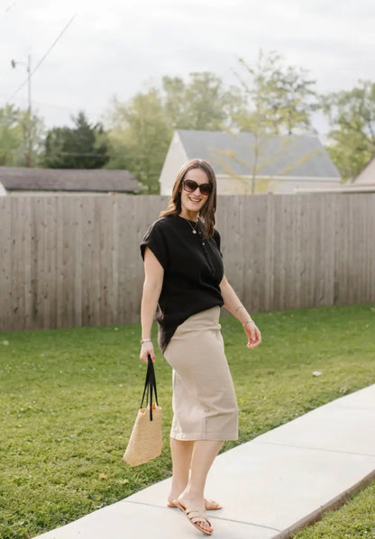 Sara Stretch Denim Skirt in Khaki