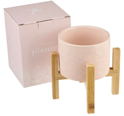 Sophia Pink Planter Pot and Bamboo Stand