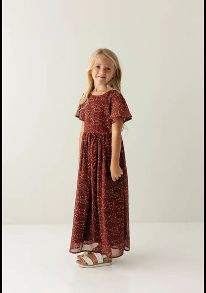 "Ivonne" Girl Floral Maxi Dress in Rust