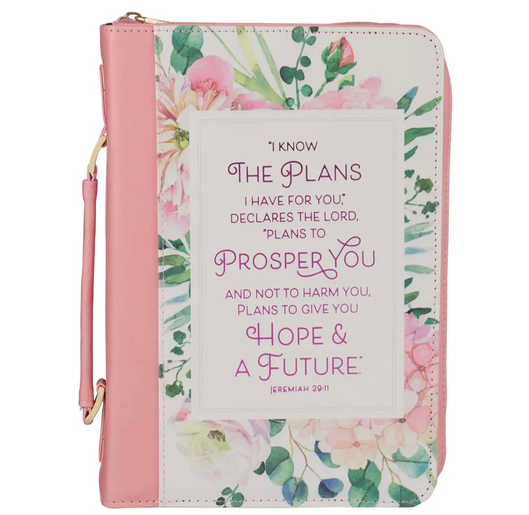 Plans Pink Bouquet Faux Leather Fashion Bible Cover - Jeremiah 29:11