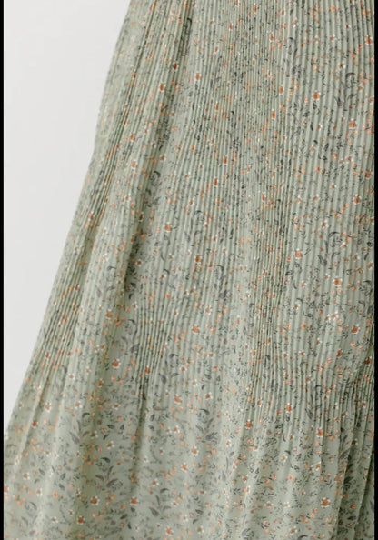 "Celine" Accordian Pleated Maxi Floral Skirt Main Street Exchange