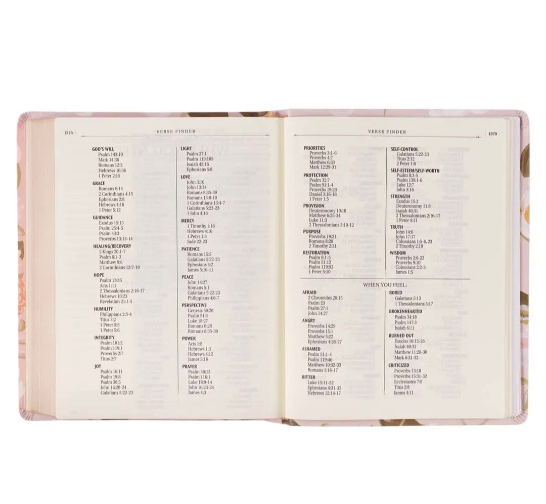 Peach Floral Margo Collection Faux Leather King James Version Note-taking Bible - Proverbs 31:25