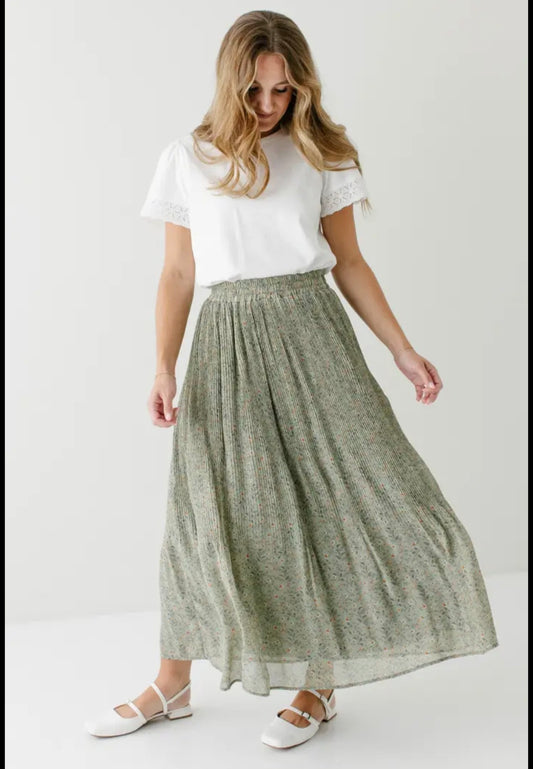 "Celine" Accordian Pleated Maxi Floral Skirt Main Street Exchange