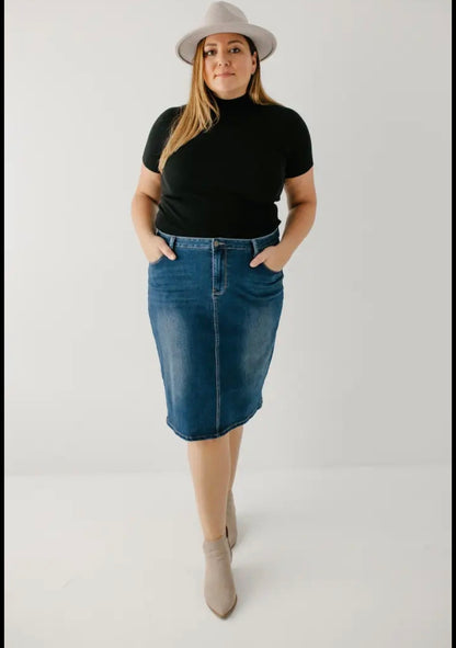 "Scout" Knit Denim Skirt Dark Wash