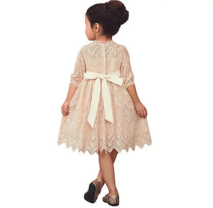 Beige Vintage Lace 3/4 Sleeve A-Line Girls Dress