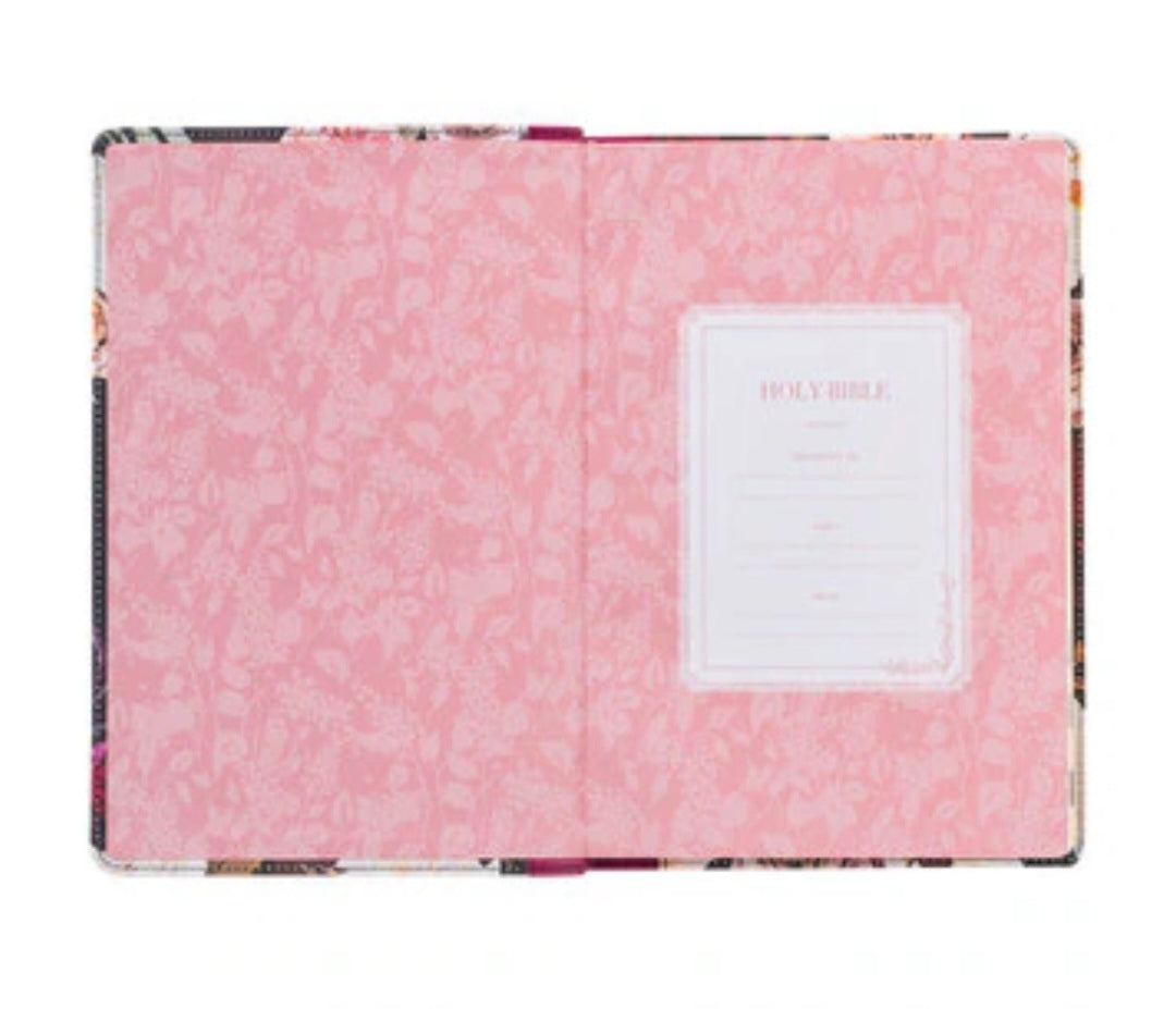 Black and Burgundy Floral Faux Leather Large Print Thinline King James Version Bible with Thumb Index