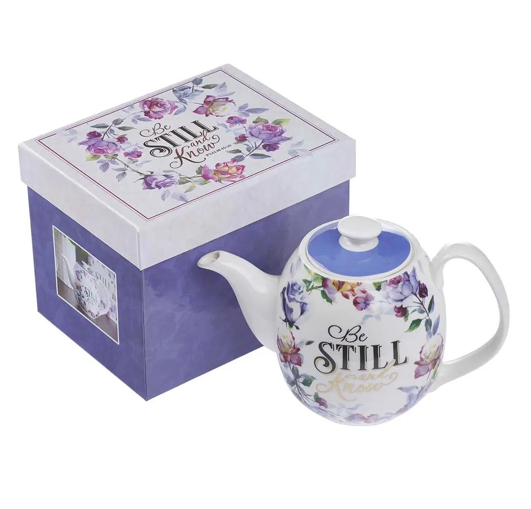 Purple Floral Be Still and Know Teapot