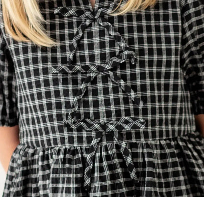 Ellie' Girl Bow Front Plaid Midi Dress