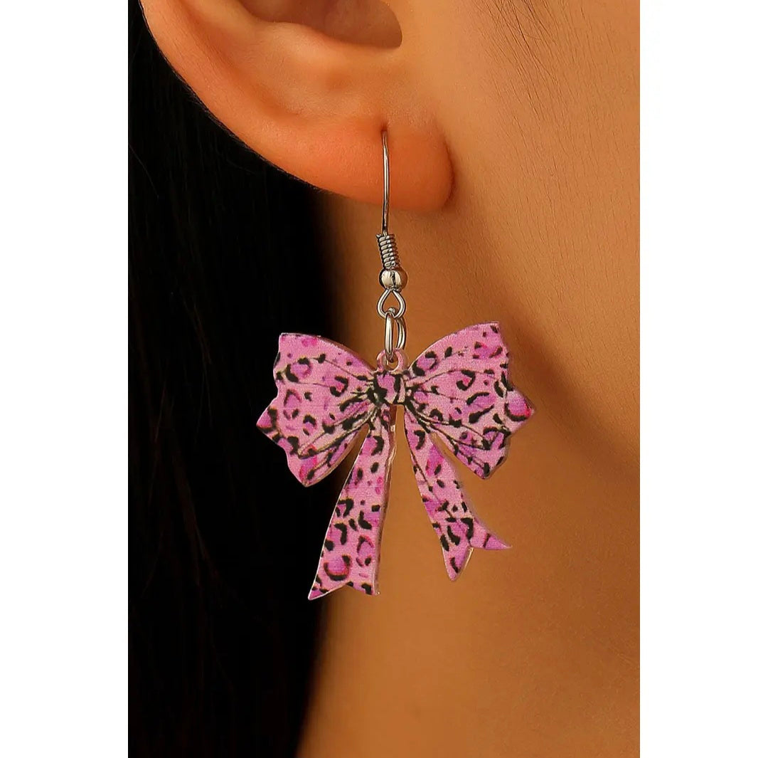 Stylish Leopard Printed Bow Stainless Hook Earrings