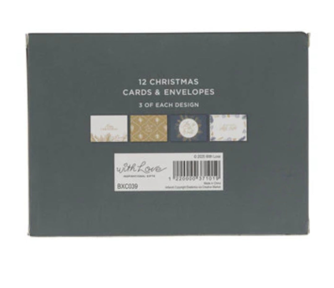 Merry Christmas Golden Pine Branch Boxed Card Set