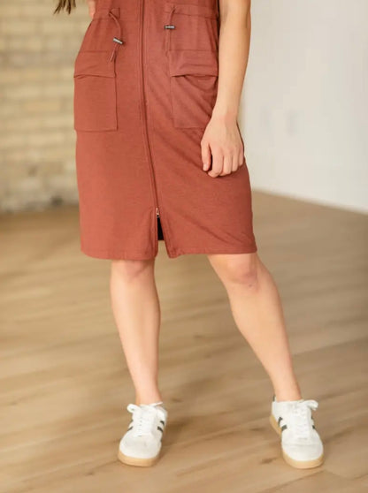 Scout Zip Front Athletic Midi Dress Inherit Co. Rosewood