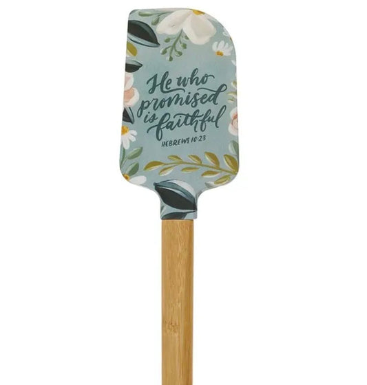 He Who Promised is Faithful Light Blue Floral Silicone Spatula – Hebrews 10:23
