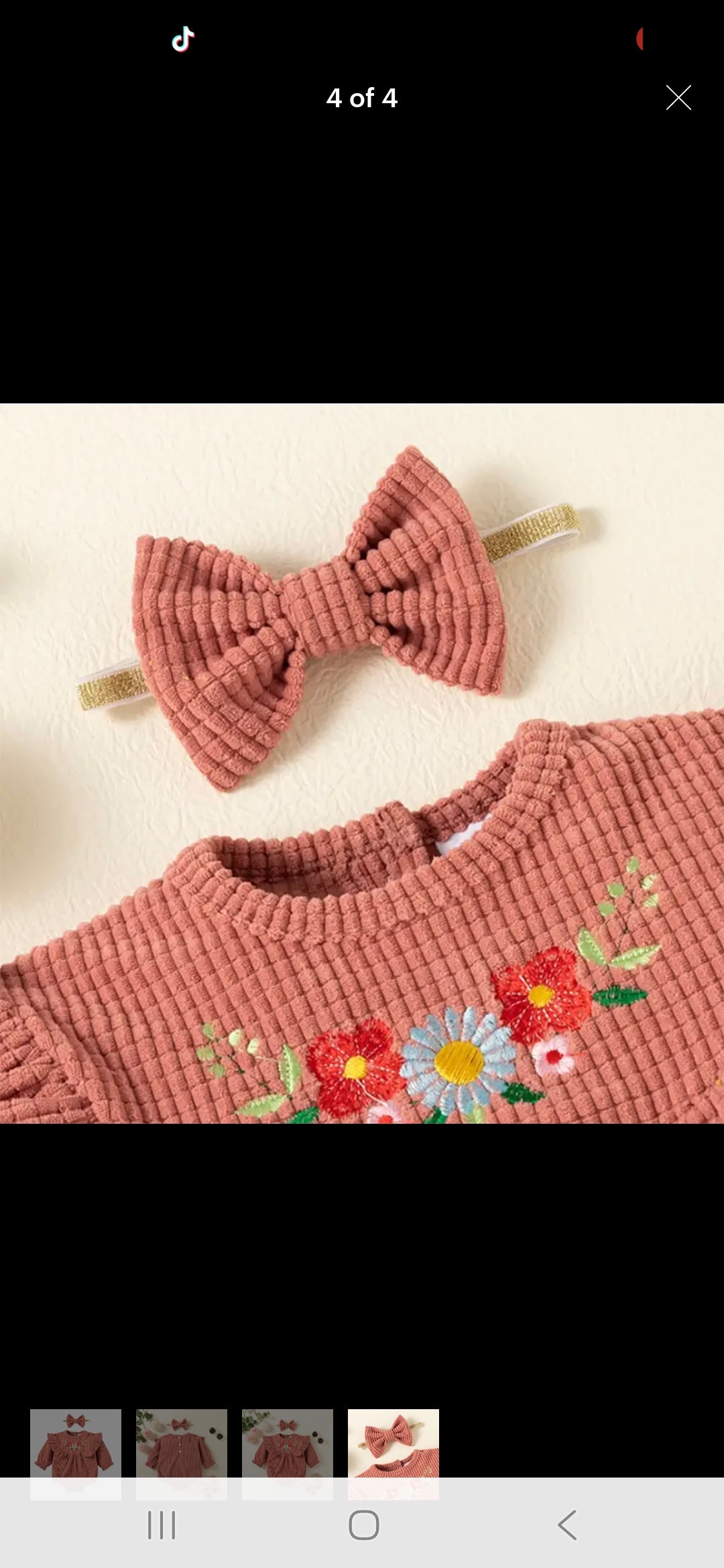 Pink Embroidered Floral Corduroy Baby Romper w/Matching Headband