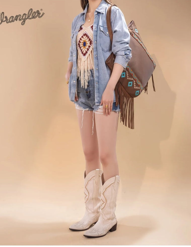 Wrangler Aztec Embroidered Large Tote Bag - Brown