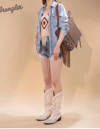 Wrangler Aztec Embroidered Large Tote Bag - Brown